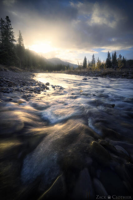 A stream at sunrise in the foothills of the Canadian Rockies, Kananaskis Country, Alberta Canada