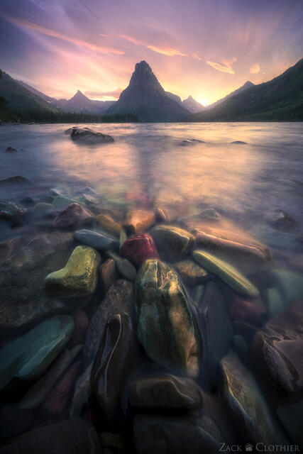 Two Medicine Lake at sunset, Glacier National Park, Montana