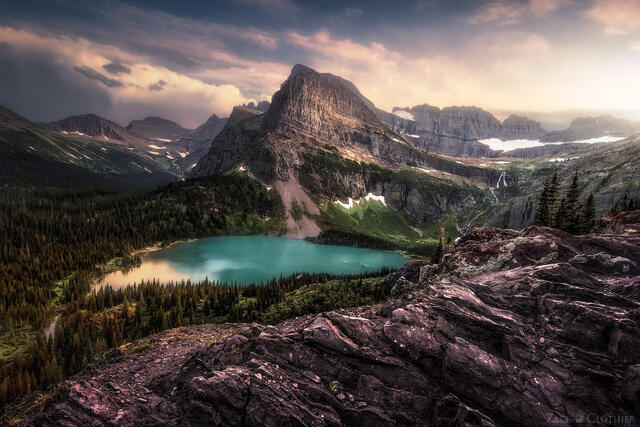 Grinnell Lake at sunset, Glacier National Park, Montana