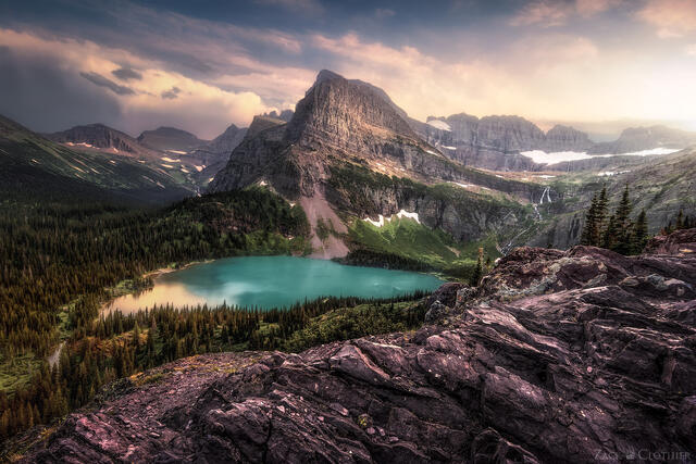 Grinnell Lake at sunset, Glacier National Park, Montana