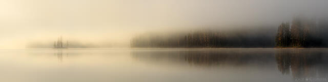 Foggy autumn morning on Lake Alva, Seeley-Swan Valley, Montana