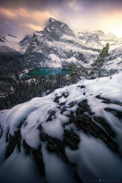 Winter settling in over Grinnell Lake, Glacier National Park, Montana
