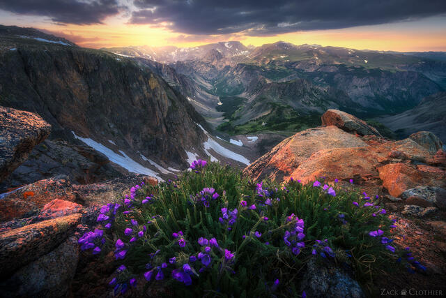 Summer sunset over the Beartooth Mountains, Beartooth Highway, Wyoming