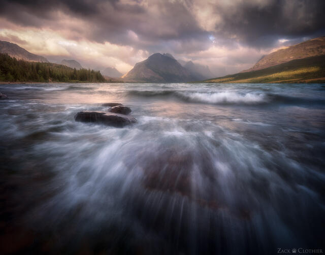 Waves crashing on Saint Mary Lake, Glacier National Park, Montana