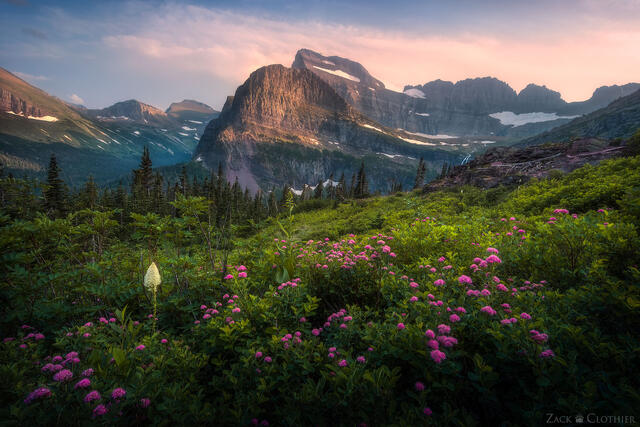 Mount Gould and Angel Wing Peak at sunset, Glacier National Park, Montana
