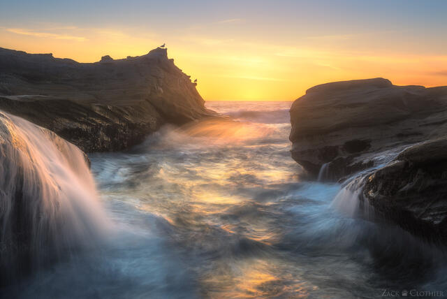 Waves crashing at Cape Kiwanda on the northern Oregon Coast near Pacific City