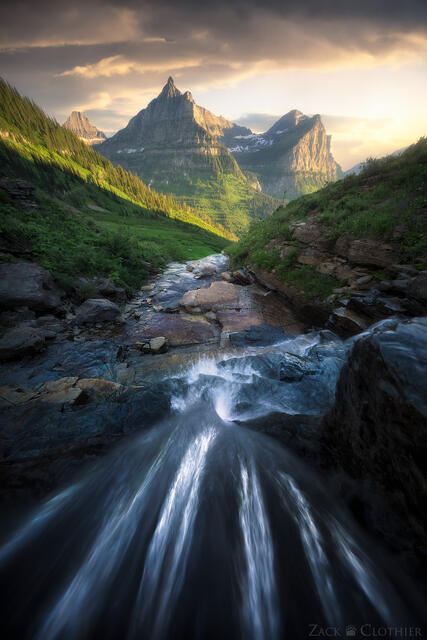 Waterfall above a hanging valley, Glacier National Park, Montana