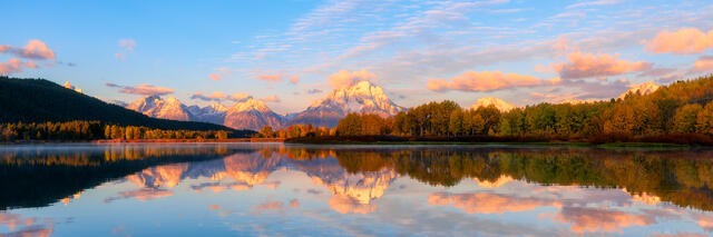 Panoramic view of Oxbow Bend and the Tetons, Grand Teton National Park, Wyoming