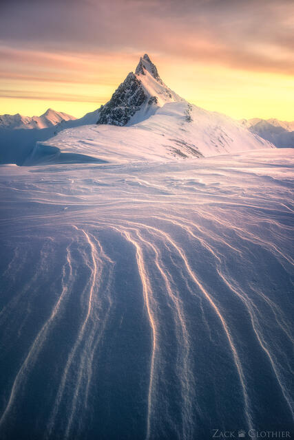 Winter sunrise over remote peak in the Chugach Mountains, Alaska