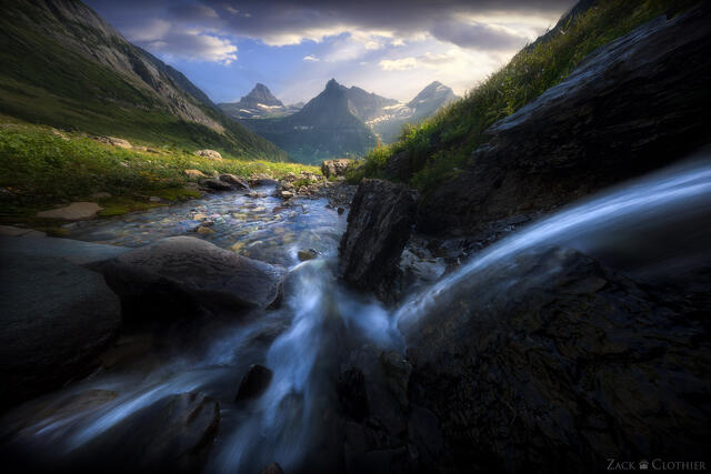 Waterfall above a hanging valley, Glacier National Park, Montana