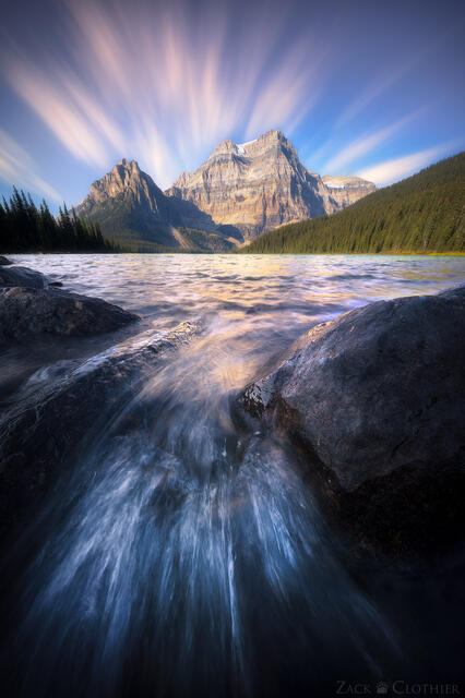 Waves breaking on the shores of Shadow Lake in the Banff National Park backcountry on an autumn morning in the Canadian Rockies