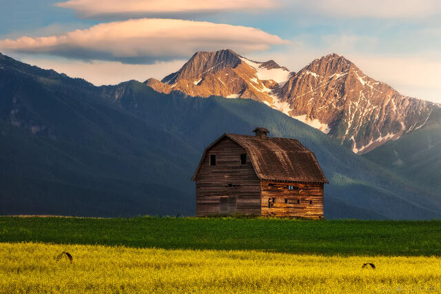 Mission Mountains and barn, Ronan, Montana