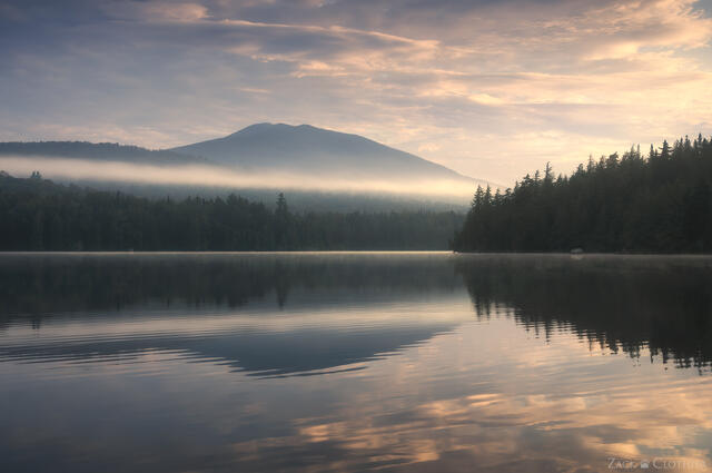 Moose Pond and Santanoni Peak in the Adirondack Mountains at sunrise, Adirondack State Park, New York