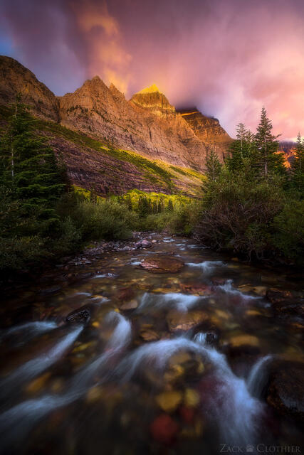 Mountain peaks at sunrise, Glacier National Park, Montana
