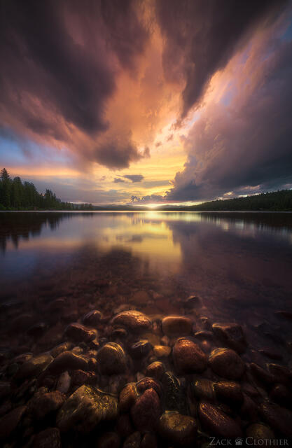 Stormy sunset over Placid Lake, Seeley-Swan Valley, Montana