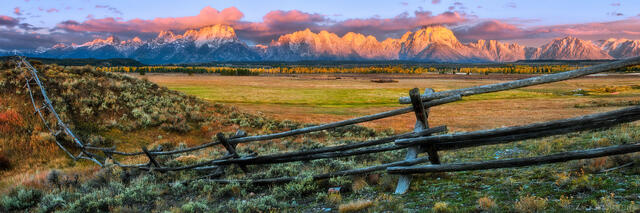 Panoramic view of the Teton Range from Triangle X Ranch, Grand Teton National Park, Wyoming