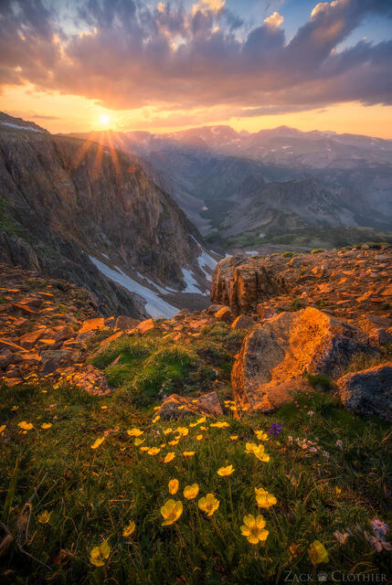Summer sunset over the Beartooth Mountains, Beartooth Highway, Wyoming