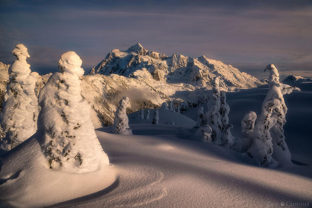 Mount Shuksan winter sunset, Mount Baker-Snoqualmie National Forest, Washington
