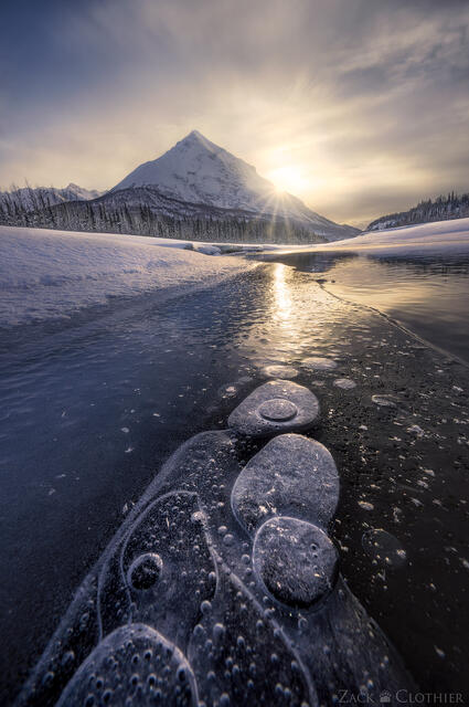 King Peak and the Matanuska River in winter, Chugach Mountains, Alaska