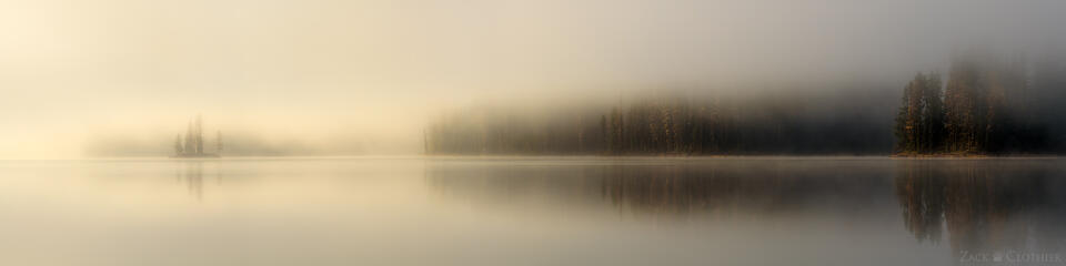 Foggy autumn morning on Lake Alva, Seeley-Swan Valley, Montana