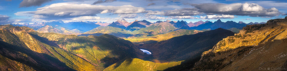 The mountains of Glacier from the summit of Great Northern Peak in Montana's Great Bear Wilderness in autumn
