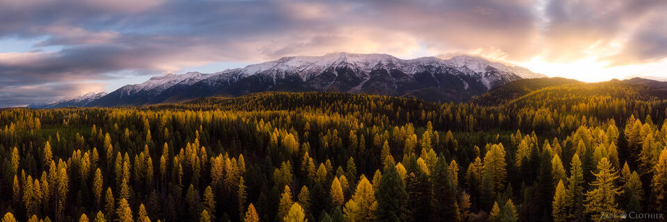 Panoramic view of Swan Range in autumn, Seeley-Swan Valley, Montana